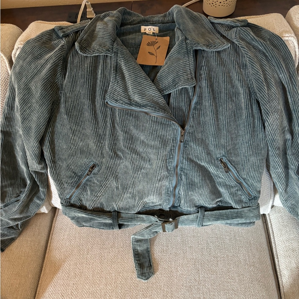 NWT, Boutique POL Women's Blue/Teal Corduroy Bomber Jacket, Size M